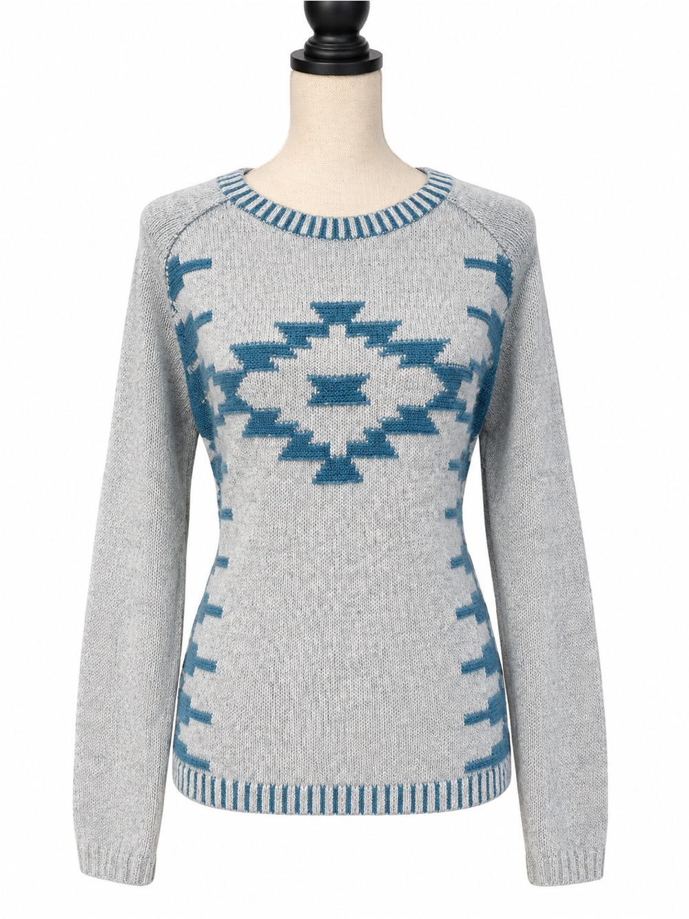 Pendleton Southwestern Geometric Cotton Sweater Teal Blue-Green Gray Size L - Picture 4 of 7